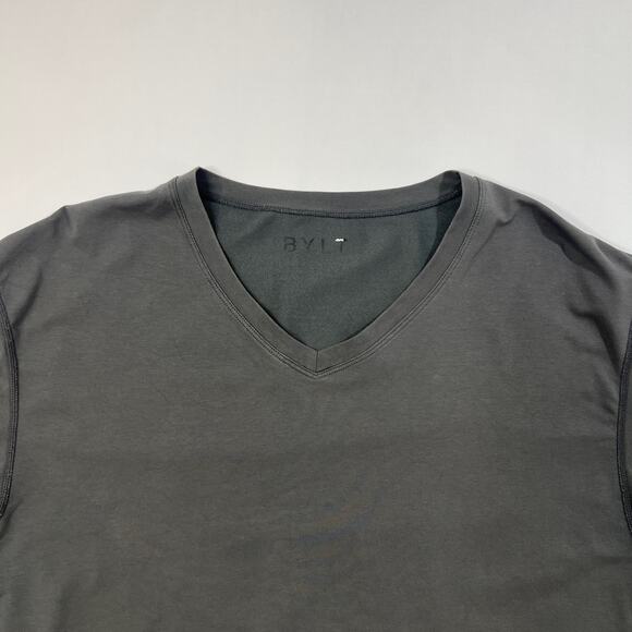 BYLT T Shirt Mens M Medium Grey V Neck Short Sleeve Drop Cut Lux Tee Muscle - Picture 4 of 10